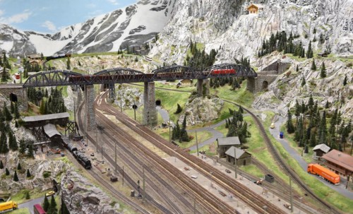 Bridges in the model railway layout at Miniatur Wunderland Hamburg, Germany, Europe