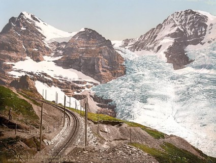 Jungfrau, Bahn, Eiger und Mönch, mit Eigergletscher, Berner Oberland, Schweiz, Historische, digital