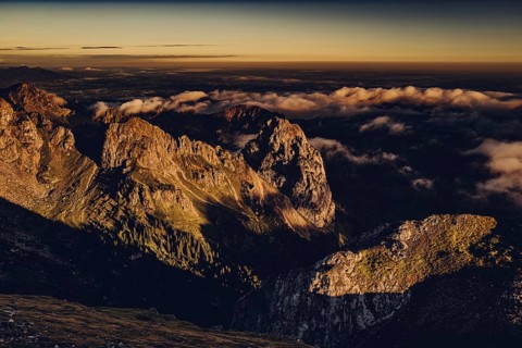 Sunrise hike on the Hochplatte in the Ammergau Alps, Ammergebirge in the Allgäu, Bavaria, Germany,