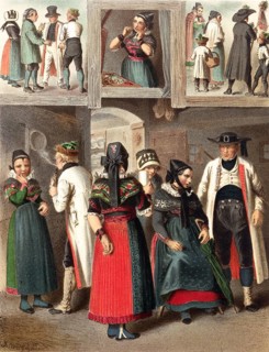 Traditional costumes in Germany around 1820, Province of Westphalia, people in traditional dress