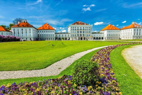 Flower bed in front of Nymphenburg Palace. Munich, Bavaria, Germany, Europe