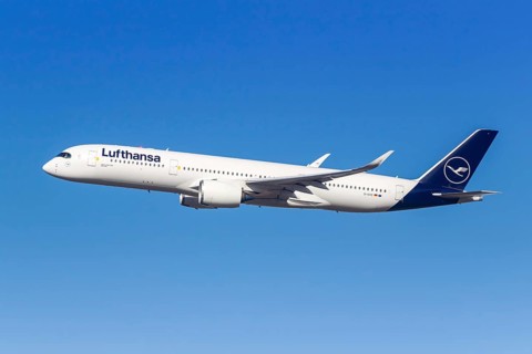 A Lufthansa Airbus A350-900 aircraft with the registration D-AIVC at the airport in Munich,