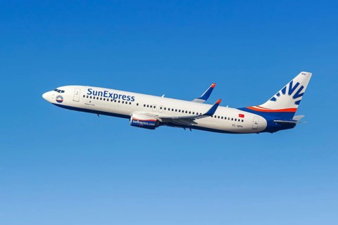 A Boeing 737-800 aircraft of SunExpress with the registration TC-SPN at the airport in Munich,