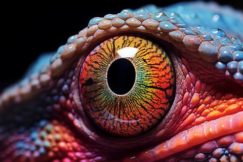 Vibrant close-up image capturing the intricate details and vibrant colors of a chameleon eye