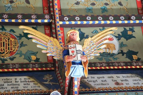 Painted ceiling by Mildred Holland 1863-66, Huntingfield church, Suffolk, England, UK
