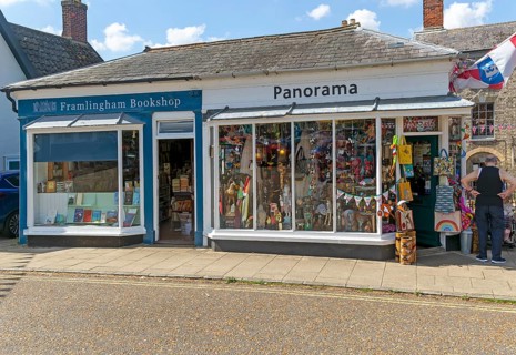 Bookshop and Panorama novelty goods gift shop used in BBC Detectorists programme, Framlingham,