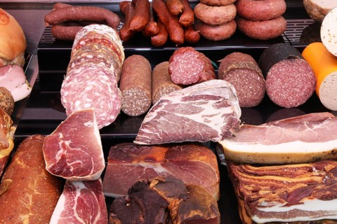 Sausage counter in a butcher's shop