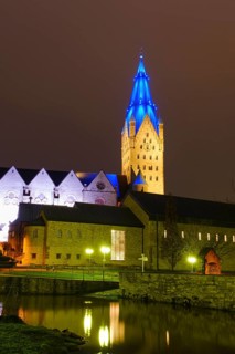 Paderborn Cathedral, St Liborius, night shot, Paderborn, Westphalia, North Rhine-Westphalia,