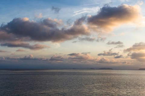 Evening blue sky over the sea in the marine reserve. Malaysia