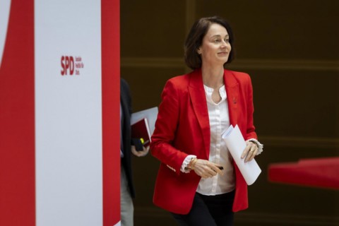 Katarina Barley, SPD lead candidate for the European elections, at a press conference in Berlin, 12