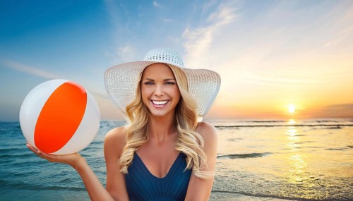 An attractive young woman on the beach in the Caribbean, Studio