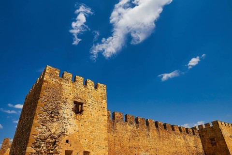 Super wide angle, fortress towers, fortress walls, Frangokastello, Venetian fortress, fortress