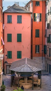Historic public wash house on the famous Truogoli di Santa Brigida square, Genoa, Italy, Europe