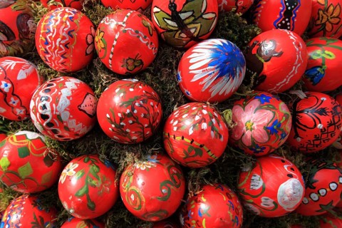 Detail of an Easter fountain in Franconian Switzerland, Bamberg district, Upper Franconia, Germany,