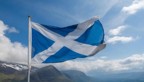 The flag of Scotland flutters in the wind