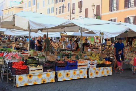 Fruit and vegetable market stall at Campo de Fiori, Rome. Italy