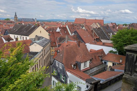 View from the cathedral square to the old town centre of Bamberg, Upper Franconia, Bavaria,