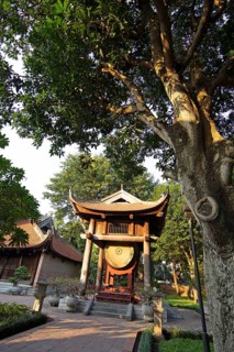 Drum tower in the Temple of Literature in the old town of Hanoi, Vietnam, Asia