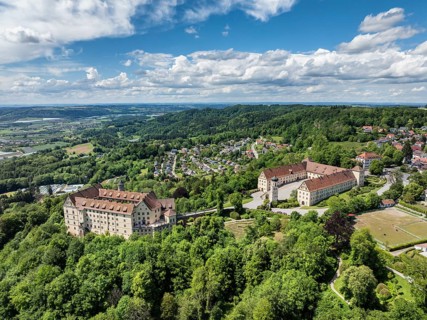 Aerial view of Heiligenberg Castle, a Renaissance-style castle complex, administrative district of