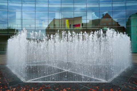 The Hexagonal Water Pavilion by Jeppe Hein, 2007, in front of the Neues Museum, Nuremberg, Middle