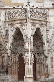 Gothic entrance portal designed with figure reliefs, 1385-1415, Regensburg Cathedral, St Peter's,