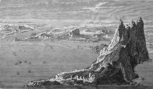 The Strait of Gibraltar in 1880, Historical, digital reproduction of an original from the 19th