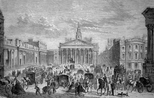 The Bank of London, Royal Exchange and Mansionhouse, England, in 1880, Historical, digital