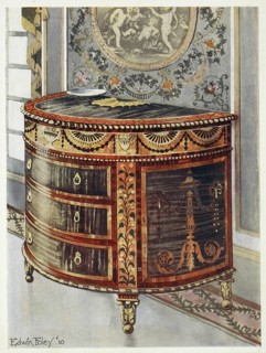 Furniture around the turn of the century 1900, Inlaid satinwood chest of drawers (1910, 1911),