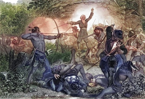 General Goffe defending against the Indians in Hadley, Massachusetts, USA 1675 General William
