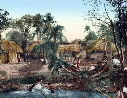 Bengal village in Kolkata, Calcutta, India, Historic, digitally restored reproduction from a 19th