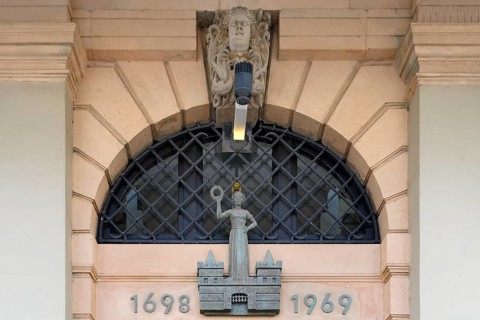 City Hall entrance, Alter Markt, Magdeburg, Saxony Anhalt, Germany, Europe