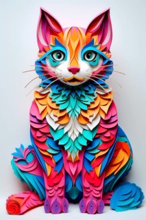 Imaginary cat in fantasy multicolored paper style, AI Generated