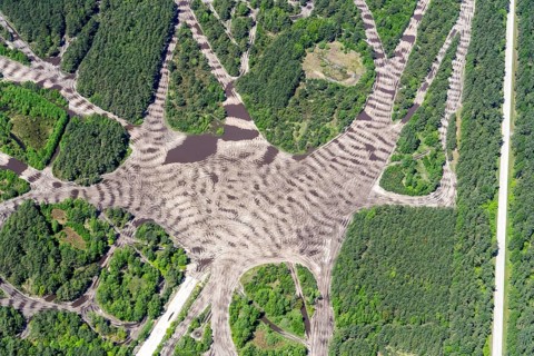 Aerial view, military training area, Munster, manoeuvring area, Bundeswehr, Lüneburg Heath, lanes,
