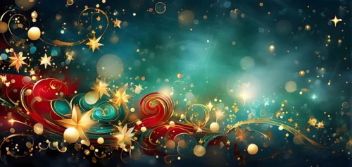 Abstract wallpaper illustration of Christmas symbols for gift cards, swirling shapes and lines, in