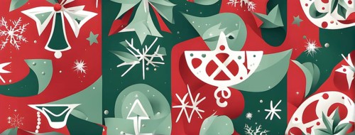 Abstract mix of traditional Christmas symbols arranged in a vibrant modern style, AI generated