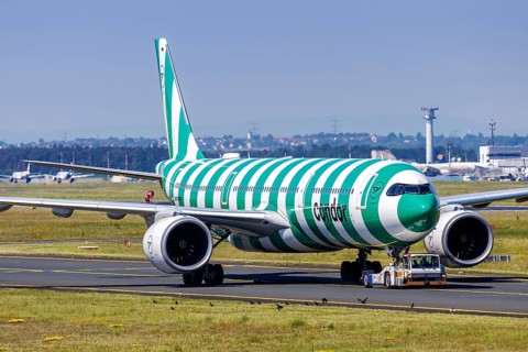 A Condor Airbus A330-900 aircraft with the registration D-ANRI at the airport in Frankfurt,