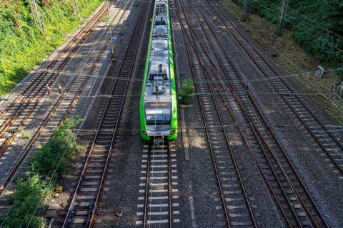 Tracks in front of Essen main station, 7 parallel tracks, S-Bahn train, North Rhine-Westphalia,