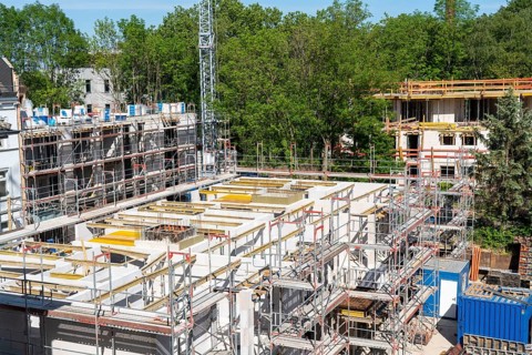 Building site, new construction of apartment blocks, shell construction, Essen, North
