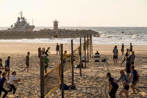 Beach volleyball courts on the beach in Scheveningen, Netherlands