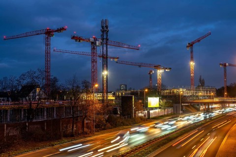 Major construction site in Düsseldorf, on the B8, Danziger Straße, construction of a residential