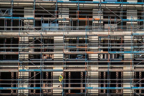 Construction site, at the Cologne Trade Fair Centre, new construction of a high-rise office