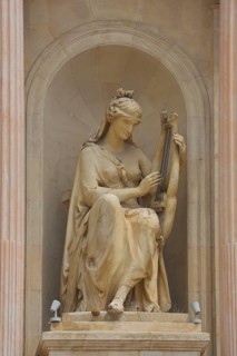 Sculpture with lyre at the opera built in 1862, woman, sitting, lyre, musical instrument, stringed
