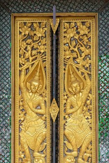 Ornate gilded door, Wat Xieng Maen, Vat Xieng Mouane, Luang Prabang, Laos, Asia