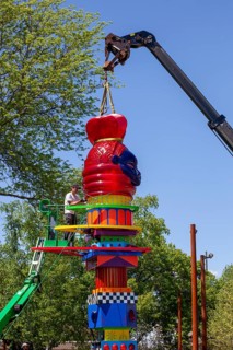 Detroit, Michigan, USA, 8 May 2024, The Mothership Connection, a sculpture by Zak Ové, is assembled
