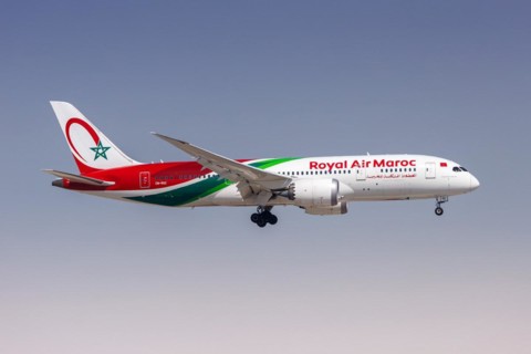 A Boeing 787-8 Dreamliner aircraft of Royal Air Maroc with the registration CN-RGC at the airport