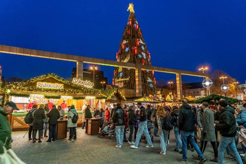 Christmas market in Dortmund, Hansaplatz, the market with the world's largest Christmas tree, North