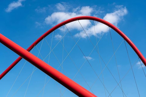 Nordsternpark, former site of the Nordstern colliery, double arch bridge over the Rhine-Herne Canal