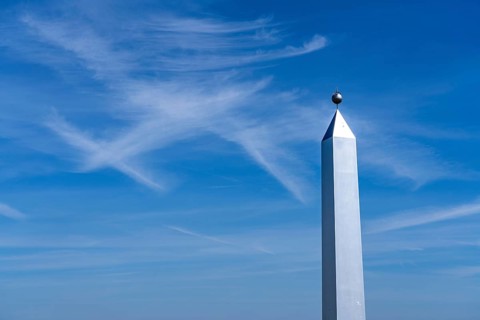 The Hoheward spoil tip, main part of the Hoheward Landscape Park, obelisk of the sundial, Herten,
