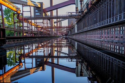 Zollverein coking plant at the Zeche Zollverein, conveyor bridges, chimneys, coke oven batteries