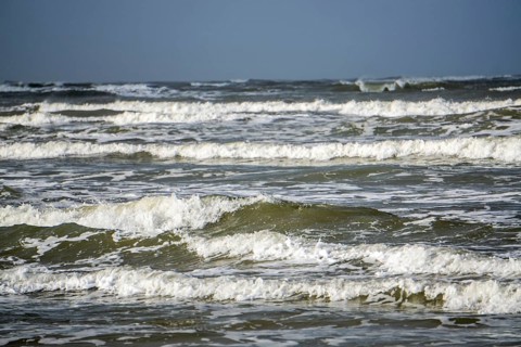 North Sea, Spiekeroog Island, autumn, North Sea beach, rising tide, waves, East Frisian Islands,